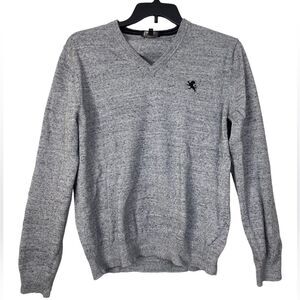 Express V-Neck Sweater Pullover Embroidered Logo Gray Cotton men’s  Size L